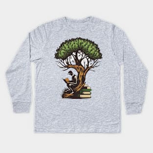 Book Reading under a Tree - Designs for a Green Future Kids Long Sleeve T-Shirt